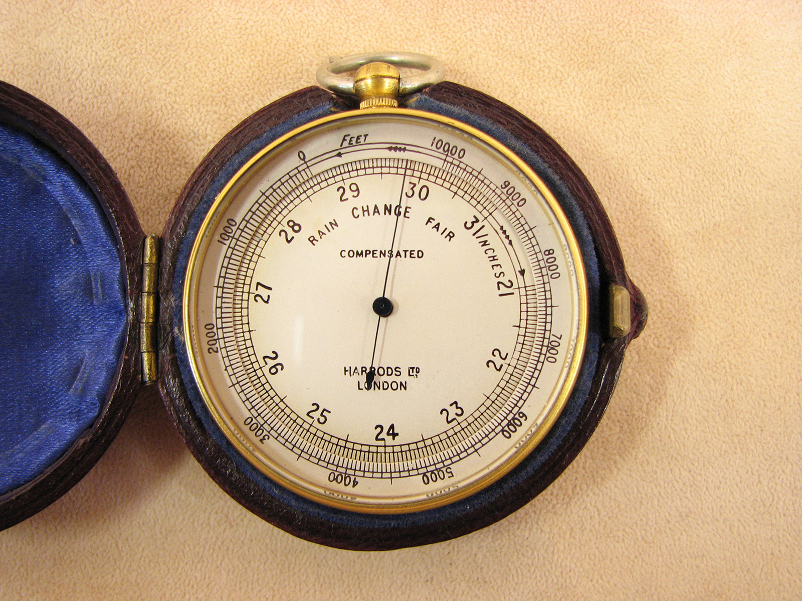 Early 20th century Harrods London pocket barometer and altimeter